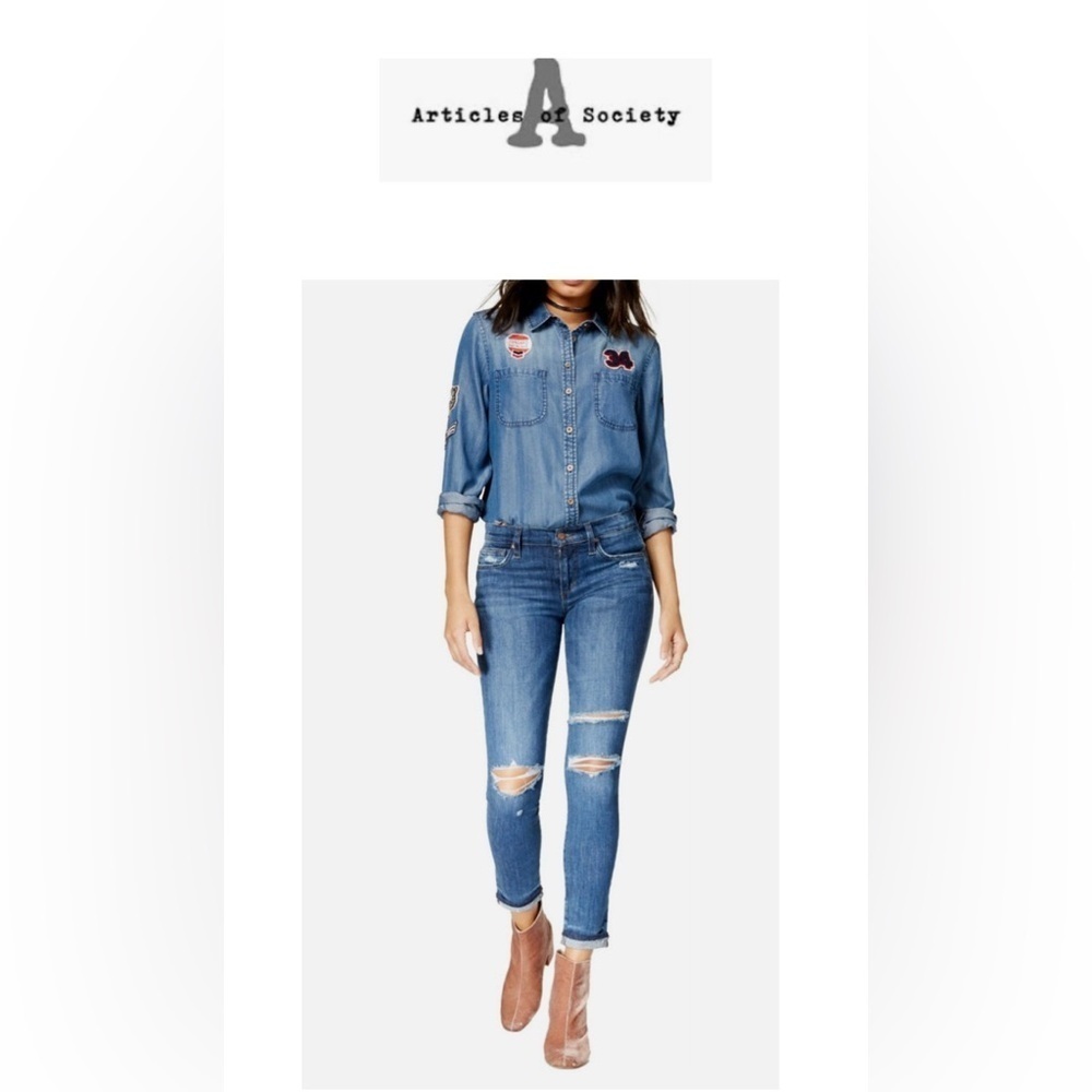 Articles of Society Blue Women's Ankle Skinny Slightly Distressed Denim Jeans 27